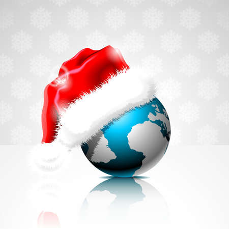 illustration on a Christmas theme with globe and santa claus cap.のイラスト素材
