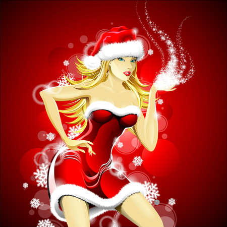 Holiday illustration, on a Christmas theme with beautiful sexy girl wearing santa claus clothes.のイラスト素材