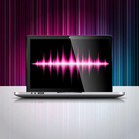 technology styled illustration with shiny laptop device on color backgroundのイラスト素材