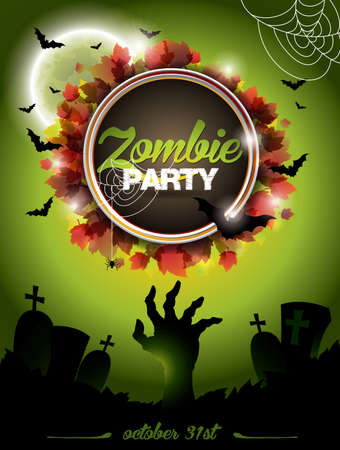 illustration on a Halloween Zombie Party theme on green background.のイラスト素材
