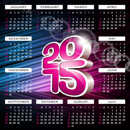 Vector 3d Calendar 2015 illustration on abstract color background. Eps 10 design.のイラスト素材