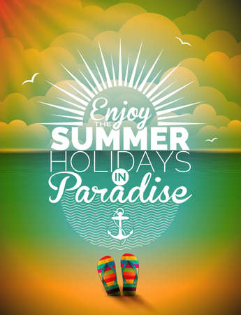 Vector illustration on a summer holiday theme on seascape background.のイラスト素材