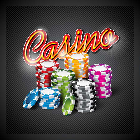 Vector illustration on a casino theme with color playing chips on dark background.のイラスト素材