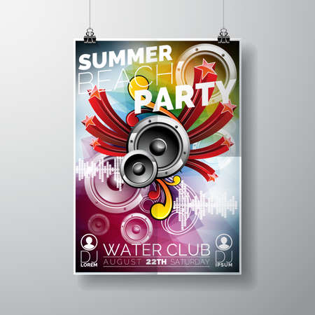 Summer Beach Party Design with speakers on color background.のイラスト素材