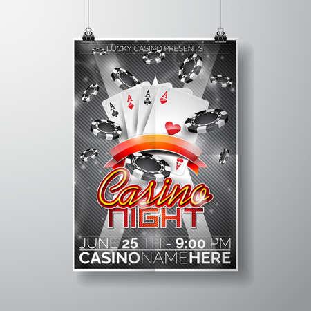Design on a Casino theme with chips and game cards on dark background.のイラスト素材