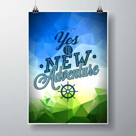 typography design element for greeting cards and posters. Say yes to new adventures inspiration quote on abstract triangle background.のイラスト素材