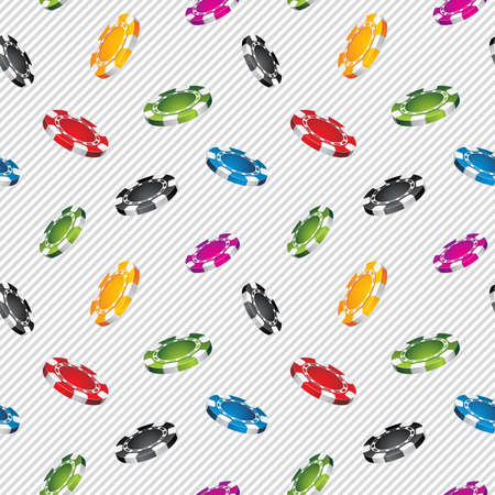 Vector seamless casino pattern illustration with playing chips on striped background. EPS 10 design.のイラスト素材