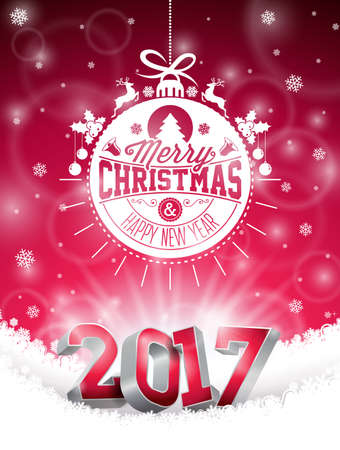 Vector Happy New Year colorful celebration background with shiny 3d 2017 text and typography...