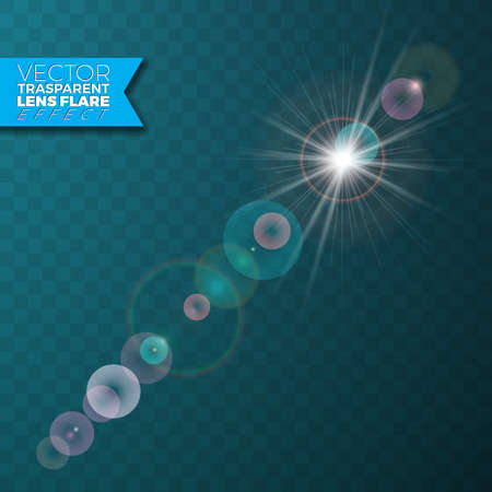 Realistic vector lens flare light effect on transparent background.のイラスト素材