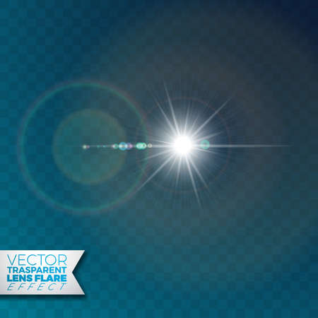 Realistic vector lens flare light effect on transparent background.のイラスト素材