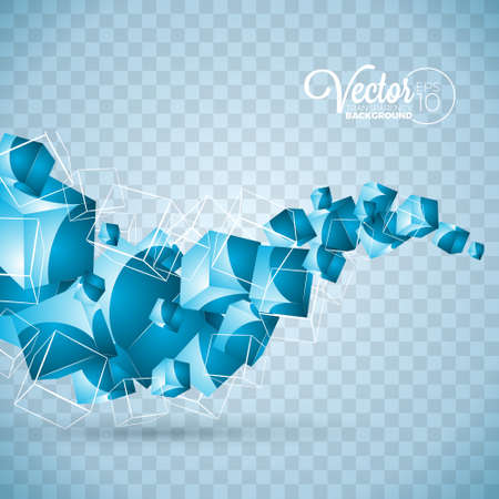 Abstract vector blue waves cubes design on transparent background.のイラスト素材