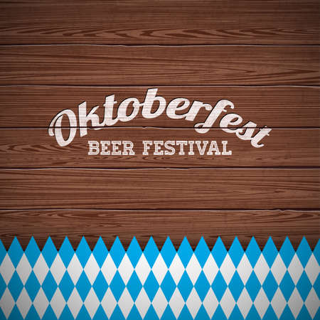 Oktoberfest vector illustration with painted letter on wood texture background. Celebration banner for traditional German beer festival.のイラスト素材