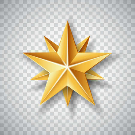 Isolated Gold paper Christmas Star on transparent background.のイラスト素材