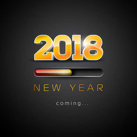 2018 New Year Coming Illustration with 3d Number and Progress Bar on Black Background. Vector Holiday Design for Premium Greeting Card, Party Invitation or Promo Bannerのイラスト素材
