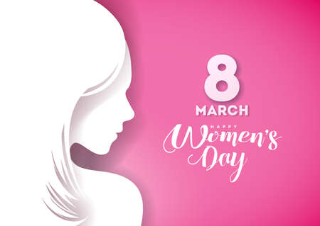 Happy Womens Day Greeting Card Design with Sexy Young Woman Silhouette, International Female Holiday...