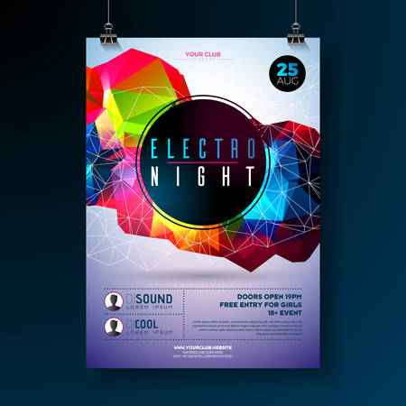 Night dance party poster design with abstract modern geometric shapes on shiny background.のイラスト素材
