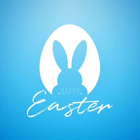 Vector Happy Easter Holiday Illustration with Rabbit Ears in Egg and Handwriting Typography Letter on Blue Background.のイラスト素材
