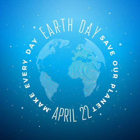 Earth Day illustration with abstract stripe texture planet and lettering. World map background on April 22 environment concept. Vector design for banner, poster or greeting card.のイラスト素材