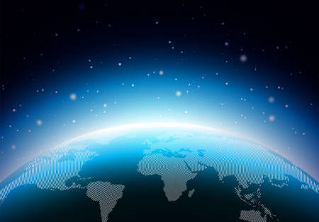 Earth illustration with blue planet. World map or globe background concept. Vector design for banner, poster or greeting card.のイラスト素材