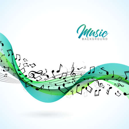 Vector Music illustration with falling notes and abstract color design on white background for invitation banner, party poster, greeting card.のイラスト素材