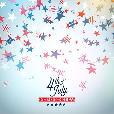 Independence Day of the USA Vector Illustration. Fourth of July Design with Falling Color Star and Typography elements on Light Background for Banner, Greeting Card, Invitation or Holiday Poster.のイラスト素材