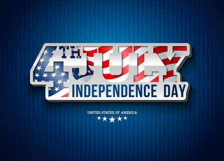 Independence Day of the USA Vector Illustration with Flag in 3d Typography Lettering. Fourth of July Design on Light Background for Banner, Greeting Card, Invitation or Holiday Poster.のイラスト素材