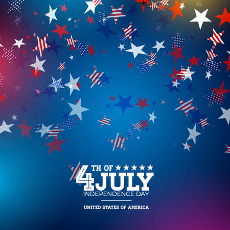 Independence Day of the USA Vector Illustration. Fourth of July Design with Falling Color Star and Typography elements on Blue Background for Banner, Greeting Card, Invitation or Holiday Poster.のイラスト素材