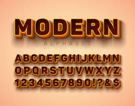 Vector 3d Alphabet Font with Frame and Shadow on Red Background. Modern Typeface Design Collection with ABC, Number and Special Characters for Banner, Poster or Invitation. Layered Separated Charactersのイラスト素材