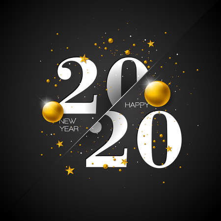 2020 Happy New Year illustration with typography number on dark background. Vector Holiday design...