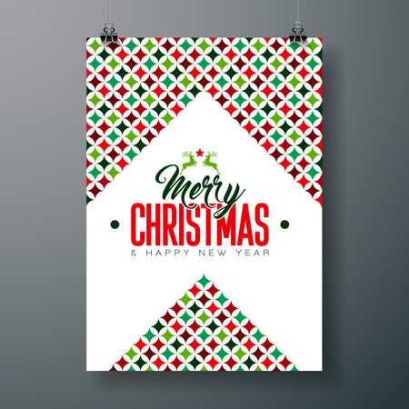 Christmas and New Year Illustration with Typography Letter and Abstract Color Texture Pattern on White Background. Vector Holiday Season Celebration Design for Greeting Card, Party Invitation or Promo Bannerのイラスト素材
