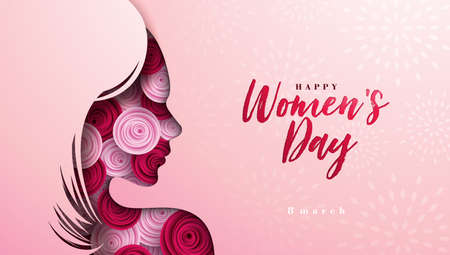 Happy Women's Day Floral Illustration. 8 March International Womens Day Vector Design with Rose...