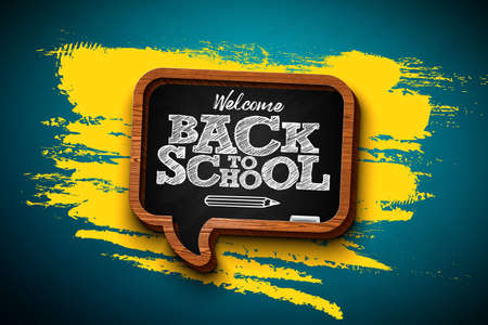 Back to School Design with Typography Letter and Chalkboard on Yellow Background. Vector School...