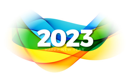 Happy New Year 2023 Illustration with White Number on Colorful Wavy Background. Vector Christmas Holiday Season Design for Flyer, Greeting Card, Banner, Celebration Poster, Party Invitation or Calendarのイラスト素材
