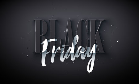 Black Friday Sale Illustration with Outstanding 3d Lettering on Dark Background. Vector New Year and Christmas Design Template for Greeting Card, Flyer, Banner, Celebration Poster or Party Invitation.のイラスト素材