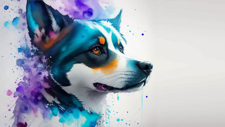 Watercolor Animal Illustration with Beautiful Dog Head on White Background. Aquarel Painted Style Pet Wallpaper Design for Banner, Poster, Invitation or Cover.のイラスト素材