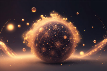 Abstract futuristic science particle banner background with network grid. Cyberspace concept illustration. High speed digital data transfer technology wallpaper. Ai Generated.の素材