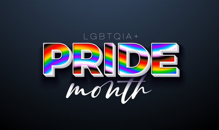 LGBTQ Pride Month Illustration with Liquid Rainbow Background on 3d Text Label. Love is Love Human Rights or Diversity Concept. Vector LGBT Event Banner Design for Postcard, Banner, Greeting Card, Flyer, Invitation, Brochure, Posterのイラスト素材