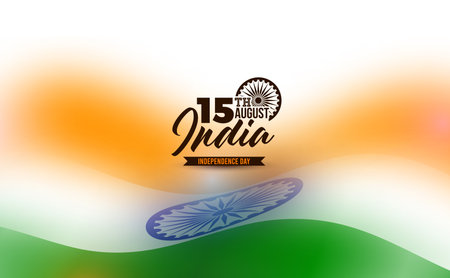 15th of August Independence Day of the India Illustration with Typography Letter on Blurred Tricolor...