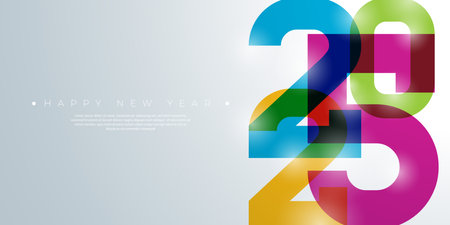 Happy New Year 2025 Illustration with Colorful Typography Lettering on White Background. Holiday...