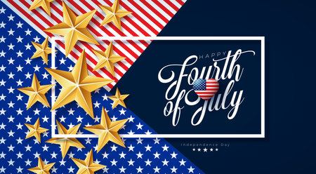 4th of July Independence Day of the USA Vector Illustration with Gold Star and Typography Letter on...