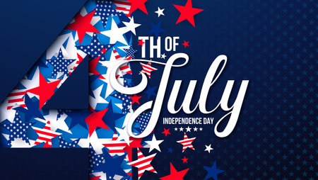 4th of July Independence Day Banner Illustration with American Flag Pattern Stars on Blue...