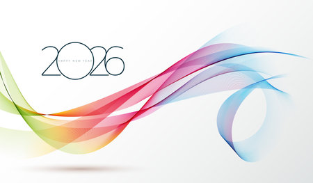 2026 Happy New Year Illustration with Colorful Abstract Grunge Wavy Effect and Typography Number on...