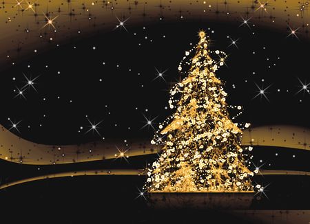Decorated Christmas tree shining in the night, illustrationの写真素材