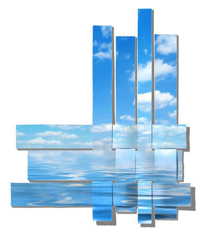 Woven blue sky with fluffy cloudsの写真素材