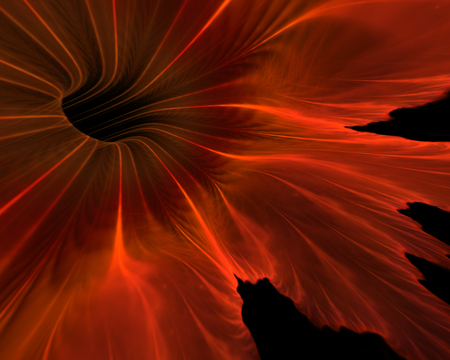 Blazing red fiery flower made of flames on black, floral colorful abstract background, abstract illustrationの写真素材