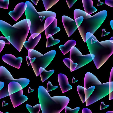 Seamless background with flying hearts.Transparent elements on blue background. Vector symbols of love in shape of heart for Happy Women's, Mother's, Valentine's Day, birthday greeting card design.のイラスト素材