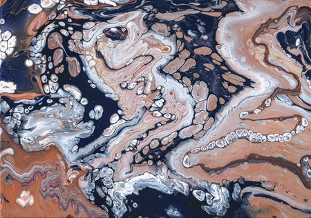 Abstract acrylic fluid texture in liquid style with bubbles effect in calm earth tones. Trendy...