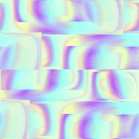 Psychedelic neon meta seamless pattern with striped moire abstract shapes. Metaverse concept background for wall art, wallpaper, wall panel, textile, poster, web banner, mobile apps, interior decor.のイラスト素材