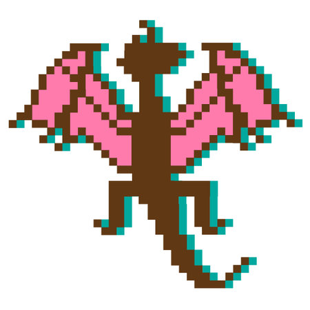 Colored silhouette of dragon isolated on white background in pixel art style. For celebrating chinese new year, home textile, bedding, wallpaper, apparel fabric, package.. Vector illustrationのイラスト素材