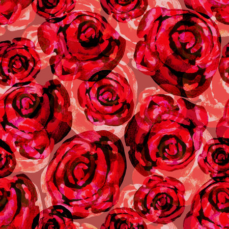Bright red roses flowers floral seamless pattern. Home decor modern interior, beauty package, textile, wallpaper, fabric, bedding, package, outerwear.の写真素材
